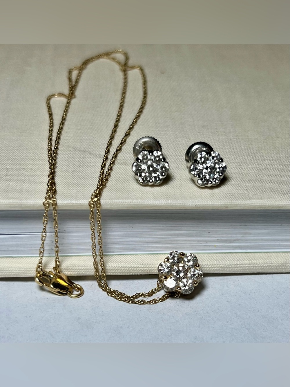 ✨ Stunning 14K Gold Genuine Diamond Cluster Flower Set ✨